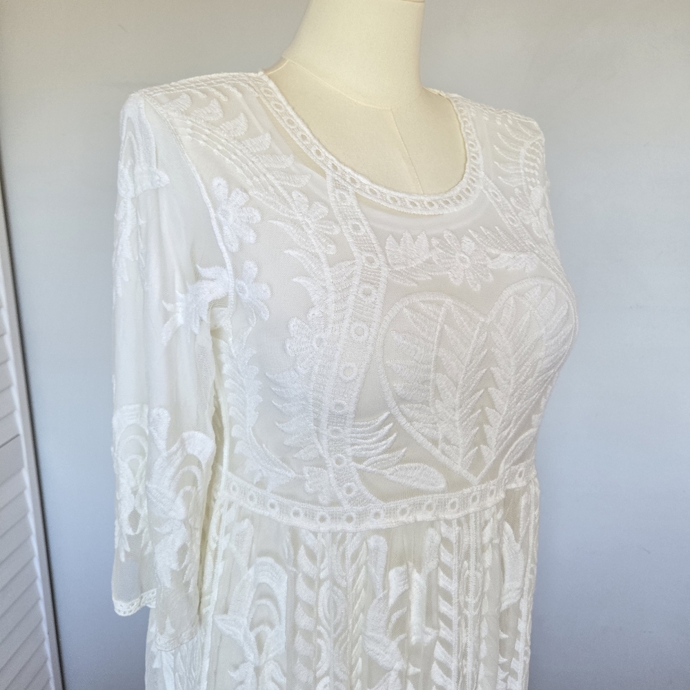 Tea n Rose White Crochet Overlay Maxi Dress Women's S/M Bridal Photoshoot Boho - Picture 7 of 15